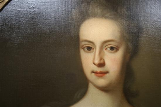 Follower of Godfrey Kneller (1646-1723) Portrait of Mary, daughter of Thomas Rowe of Endellion, County Cornwall 30 x 25in.